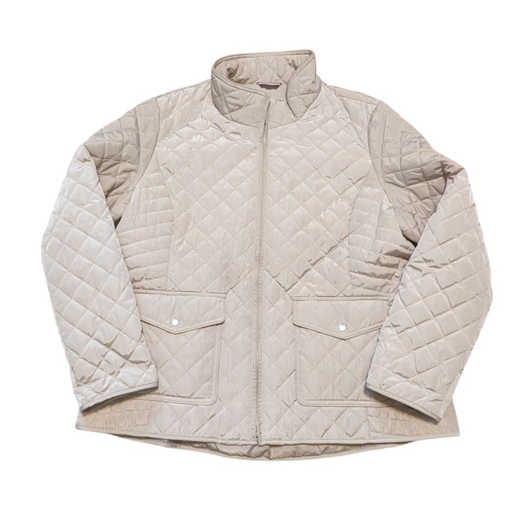 Tommy Hilfiger Quilted Jacket Womens Sz XL Chore Barn Coat Beige Tan Fall Preppy